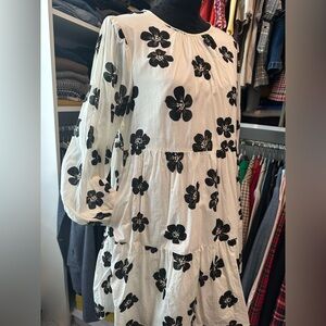 White Dress with Black Floral Print